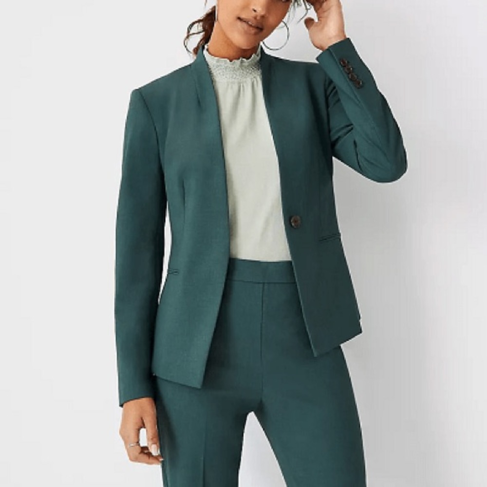 Black Ann Taylor Collarless Crepe Suit